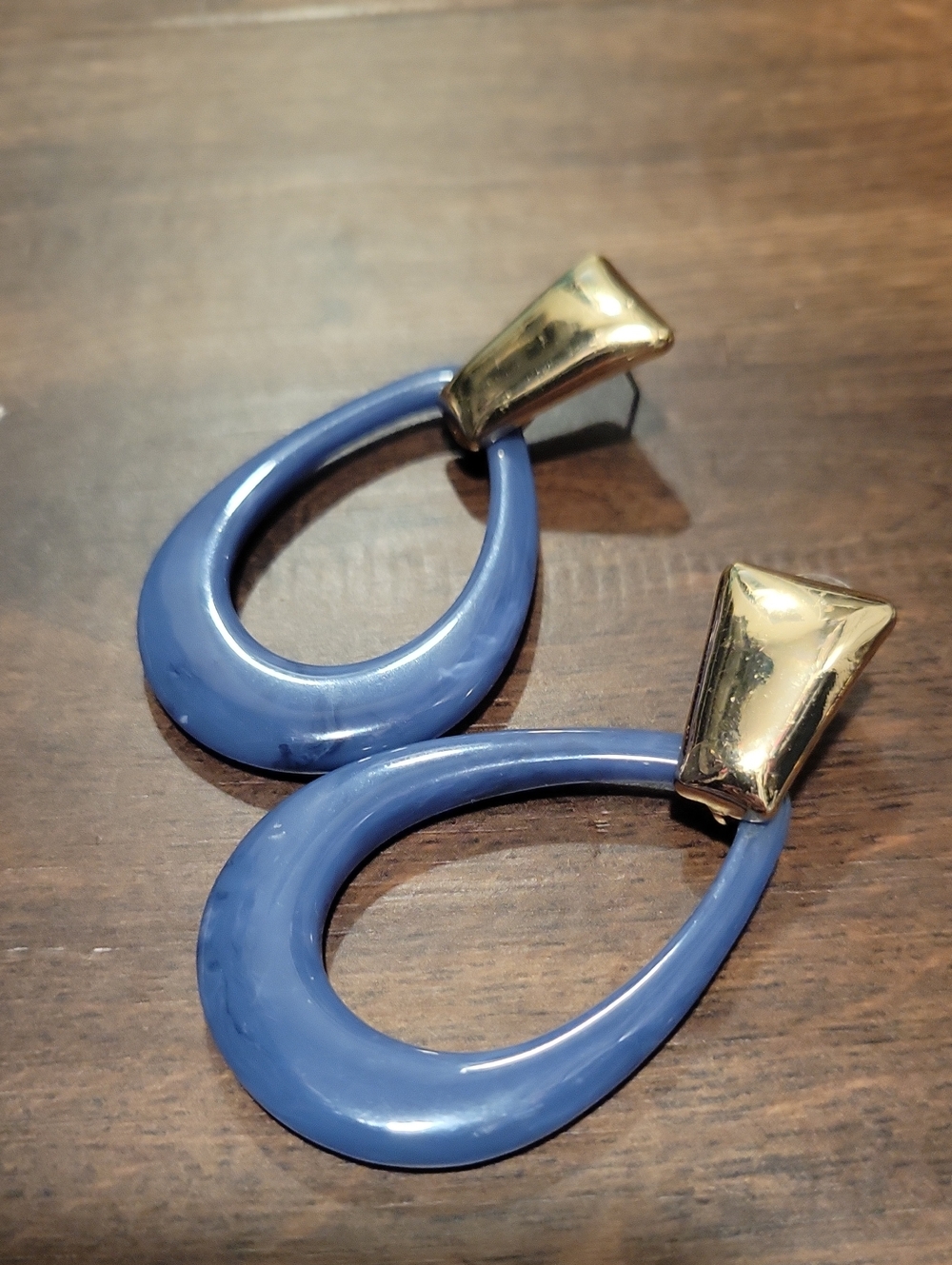 Gold-Top Blue Teardrop Drop Earrings - Women's Jewelry